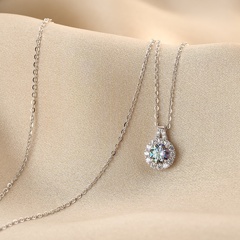 Sterling Silver Necklace Rainbow Eclat moissanit