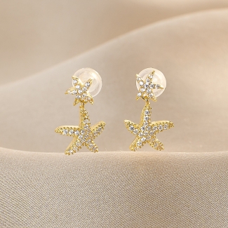 Sterling Silver Earrings Crazy 4 Sea Stars gold zirconia