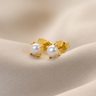 Sterling Silver Earrings Minimal XS White Pearl gold