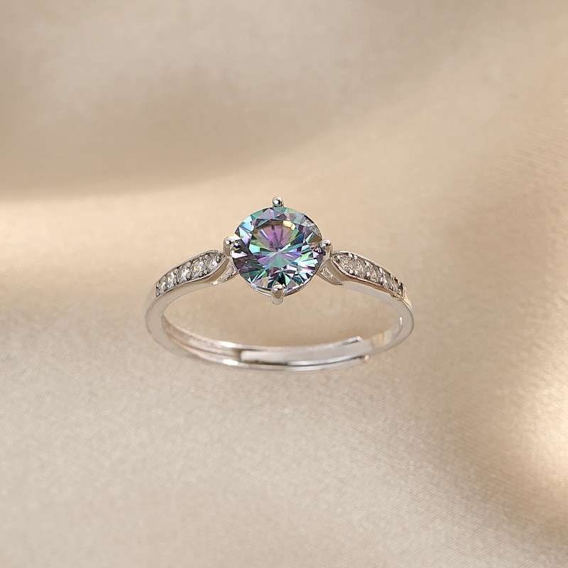 Sterling Silver Ring Rainbow Eclat moissanit