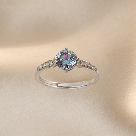 Sterling Silver Ring Rainbow Eclat moissanit