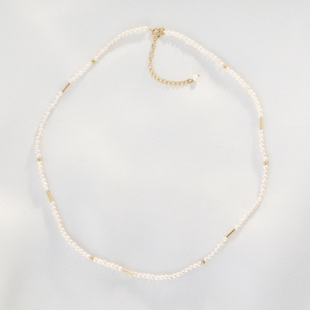 Necklace White Haze pearls, 14K gold charms