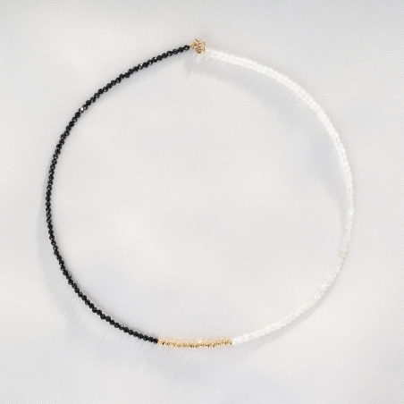 Colier Yin & Yang spinel si piatra lunii, 13 sfere de aur 14K