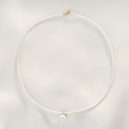 Necklace Moony Mood shell pearls and 14K gold crescent moon
