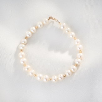 Bracelet Her Code pearls, 14K gold charms