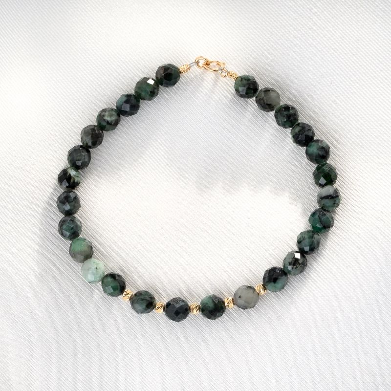 Bratara Emerald Catch, smarald fatetat, sfere aur 14K