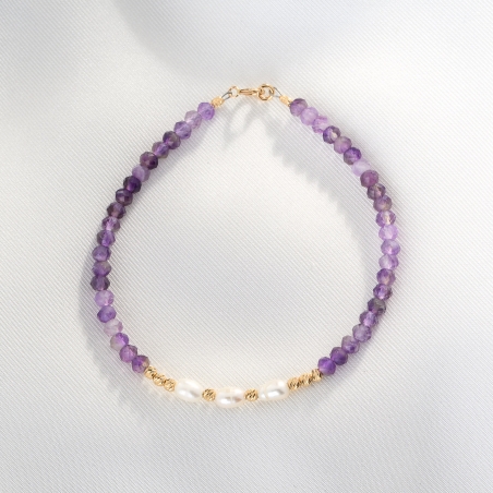Bracelet Everlight amethyst, pearls, 14K gold charms