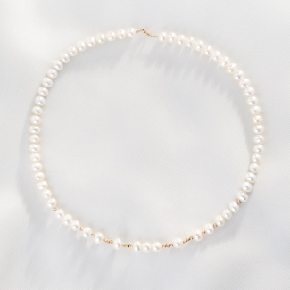 Necklace Her Code pearls, 14K gold charms