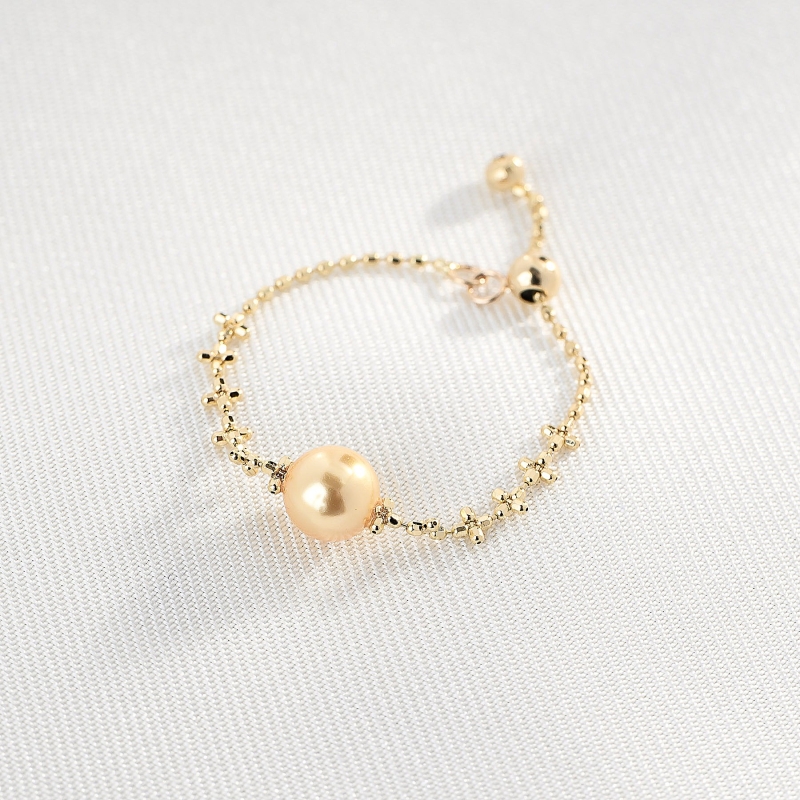 Inel aur 14K reglabil Love, Yours cu perla scoica aurie