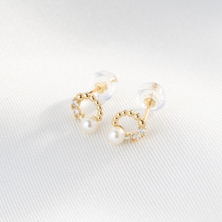 Cercei aur 14K Just for You perla si zirconia