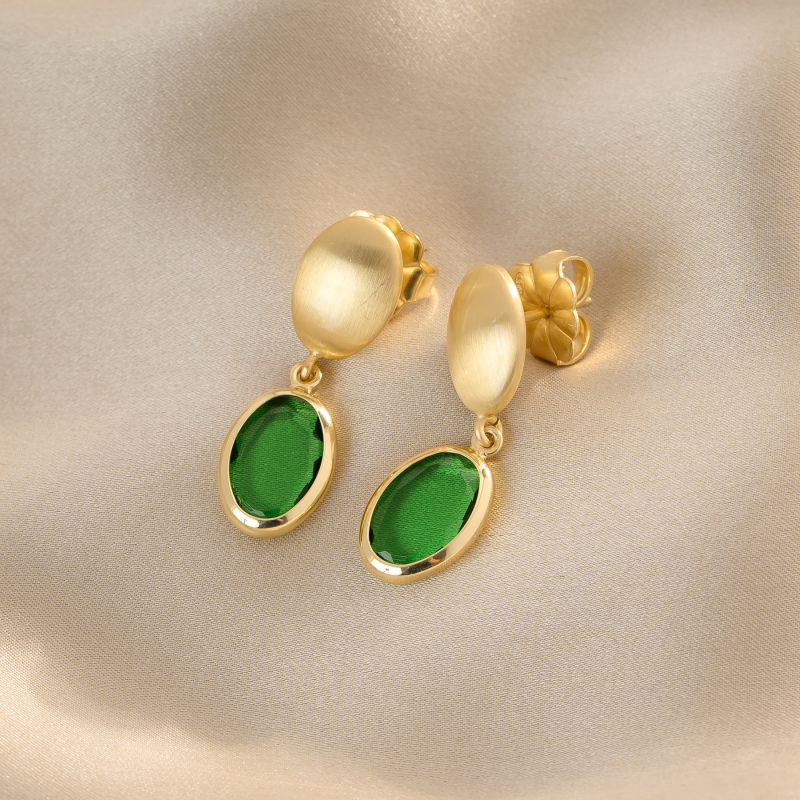 Sterling Silver Earrings Carmelle Ovali Verde 23K gold plated