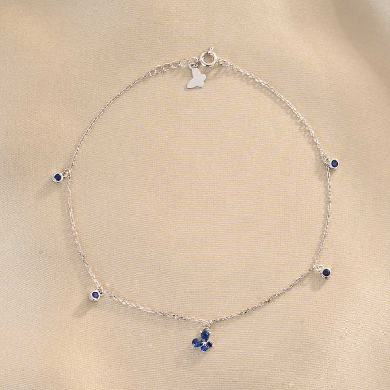 Sterling Silver Bracelet Blue Blue Butterfly for ankle