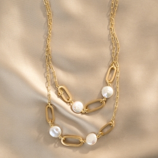 Colier argint lung Baroque Perle Chic, 100 cm, placat cu aur 23K