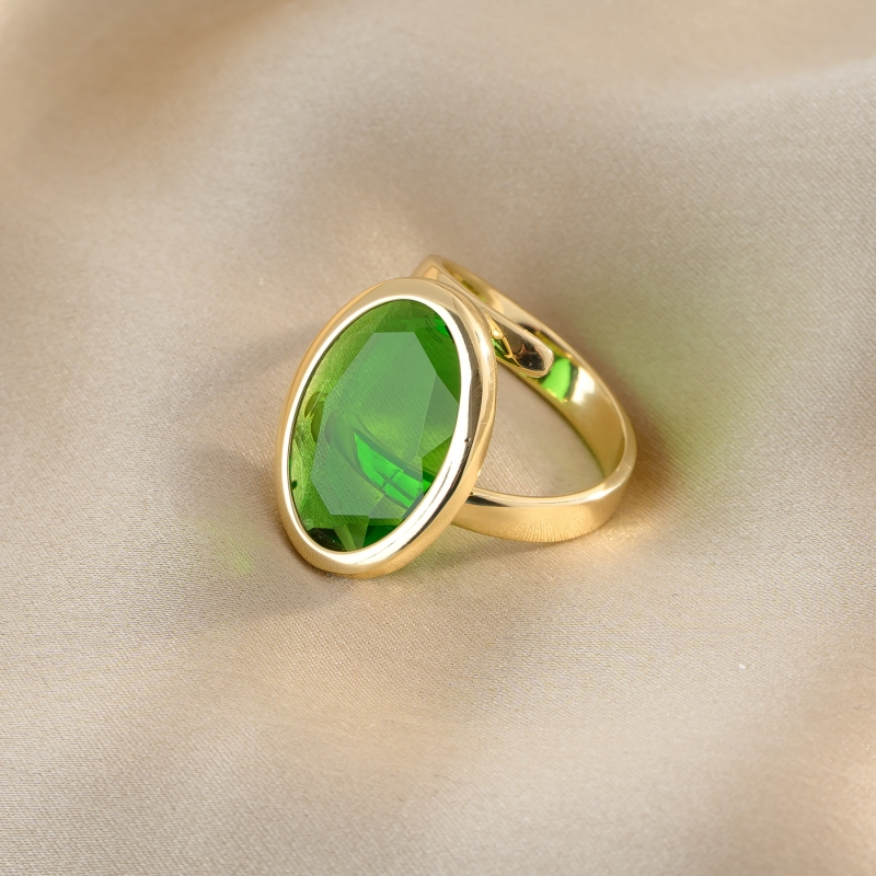Sterling Silver Ring Carmelle Ovali Verde 23K gold plated
