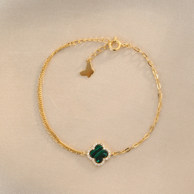 Bratara argint Iconic Fortune malachit gold