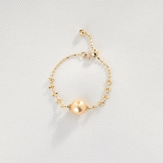 Inel aur 14K reglabil Love, Yours cu perla scoica aurie