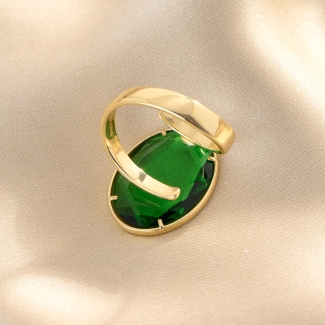 Sterling Silver Ring Carmelle Ovali Verde 23K gold plated