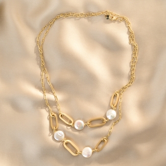 Colier argint lung Baroque Perle Chic, 100 cm, placat cu aur 23K