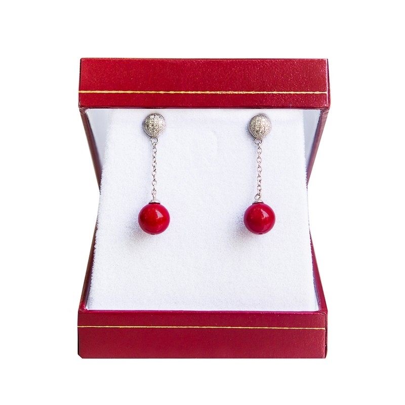 Silver earrings red coral My Way