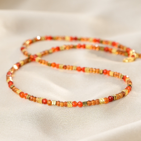 925 Sterling Silver Necklace Desire carnelian, garnet, hematite gold