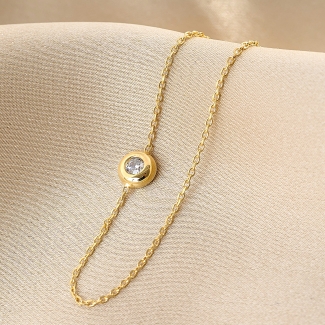 Bratara argint S Solitaire zirconia gold