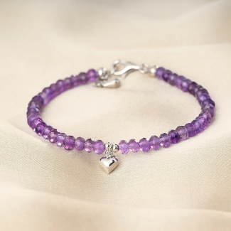 925 Sterling Silver Bracelet With My Heart natural amethyst