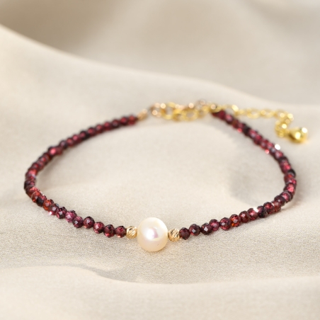 925 Sterling Silver Bracelet Burgundy garnet with pearl