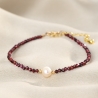 925 Sterling Silver Bracelet Burgundy garnet with pearl