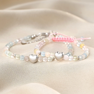 925 Sterling Silver Bracelet My Heart mother and daughter morganite set