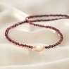 925 Sterling Silver Burgundy garnet choker with pearl, gold sliding chain