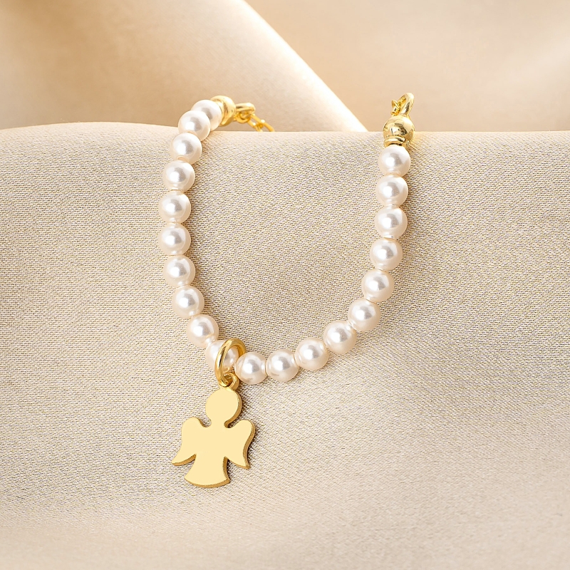 925 Sterling Silver Bracelet For My Angel pearls gold