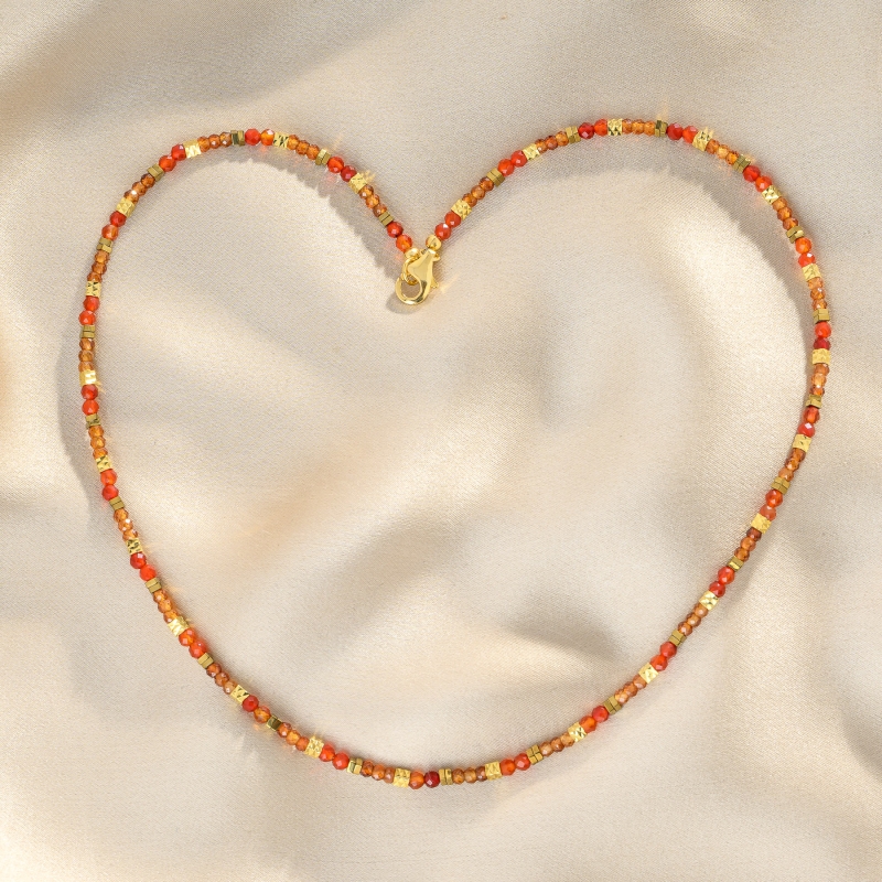 925 Sterling Silver Necklace Desire carnelian, garnet, hematite gold