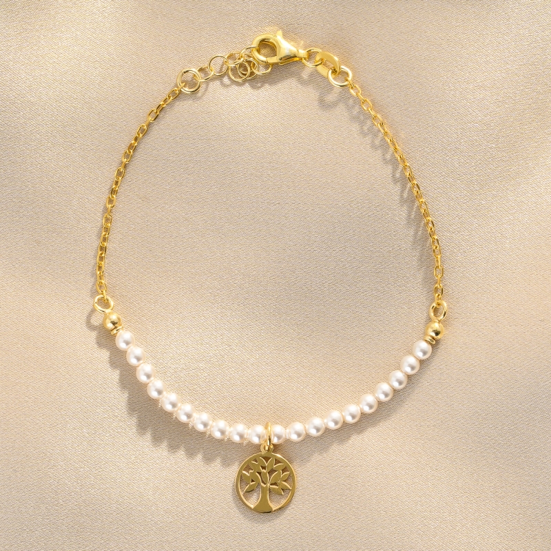 Bratara argint Tree of Life pearls gold
