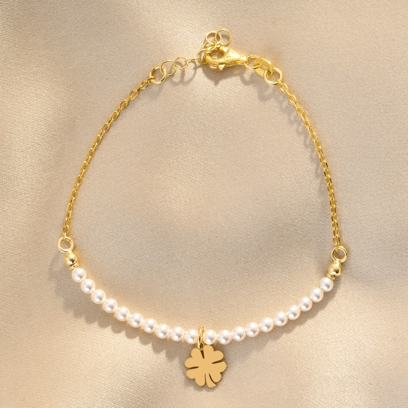 925 Sterling Silver Bracelet For Lucky Days pearls gold