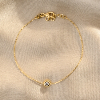 Bratara argint S Solitaire zirconia gold