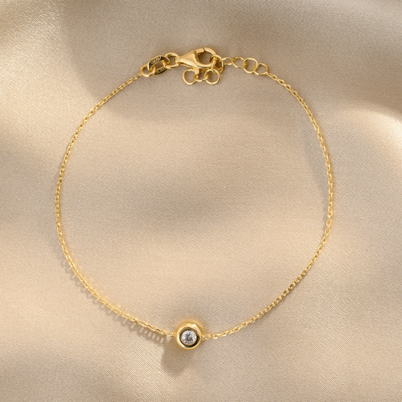 Bratara argint S Solitaire zirconia gold