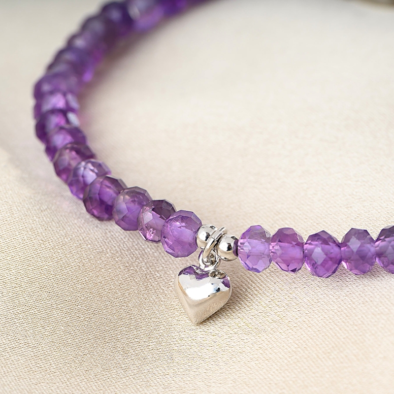 925 Sterling Silver Bracelet With My Heart natural amethyst