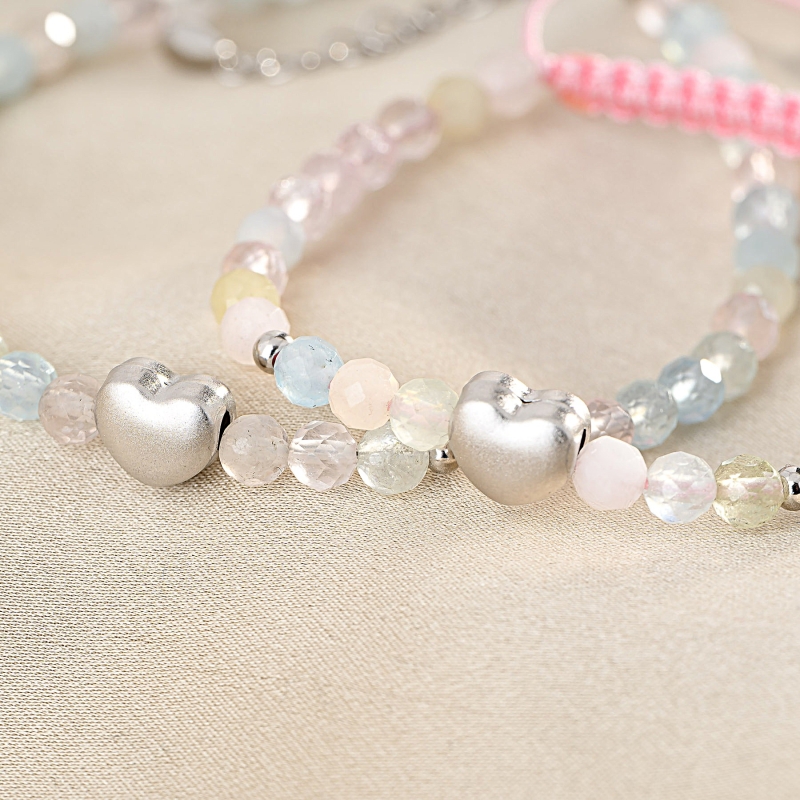 925 Sterling Silver Bracelet My Heart mother and daughter morganite set