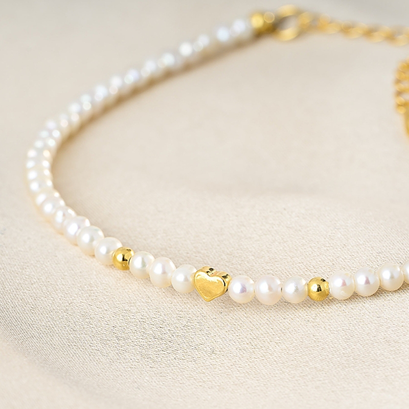 925 Sterling Silver Bracelet I Am in Love perle gold