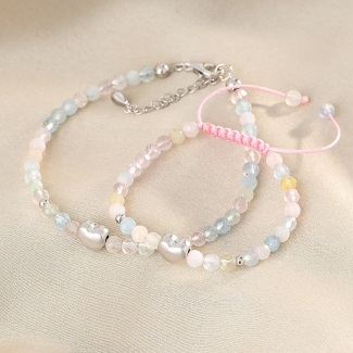 925 Sterling Silver Bracelet My Heart mother and daughter morganite set