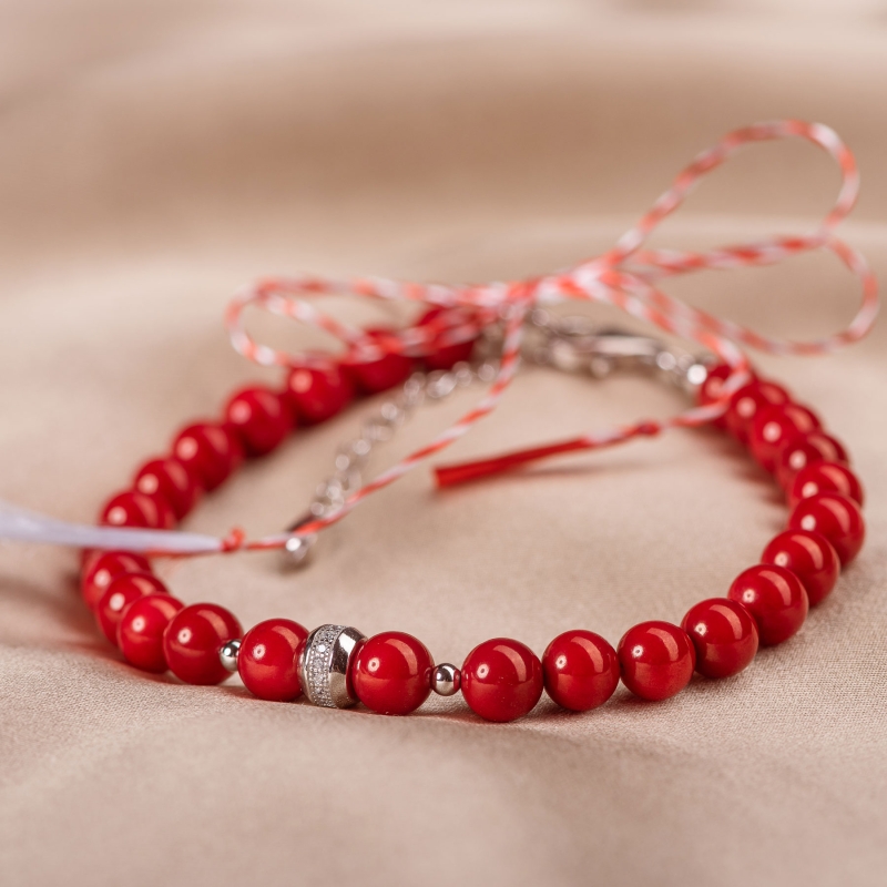 Bratara argint coral rosu cu charm