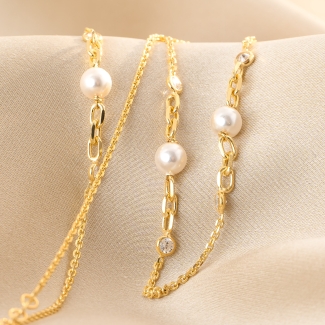 For Her. Sparkling Pearls Gold - Plated Silver Necklace