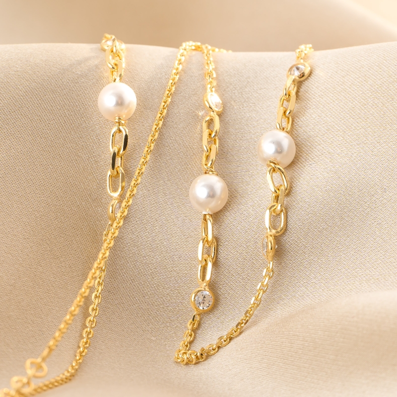 Colier argint For Her. Sparkling Pearls gold