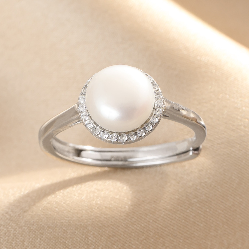 Inel argint reglabil Moon Pearl