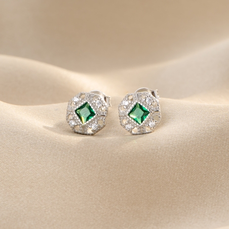 Cercei argint Un Poco de Gracia green zirconia