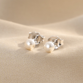 Minimal XS Pearl Line Silver Earrings