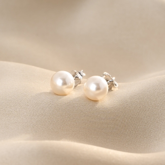 S Pearl Line Silver Earrings