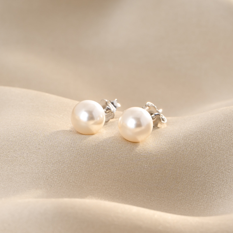 S Pearl Line Silver Earrings