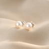 S Pearl Line Silver Earrings