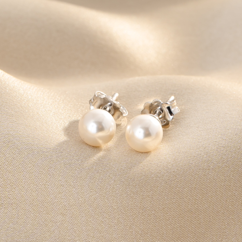 M Pearl Line Silver Earrings